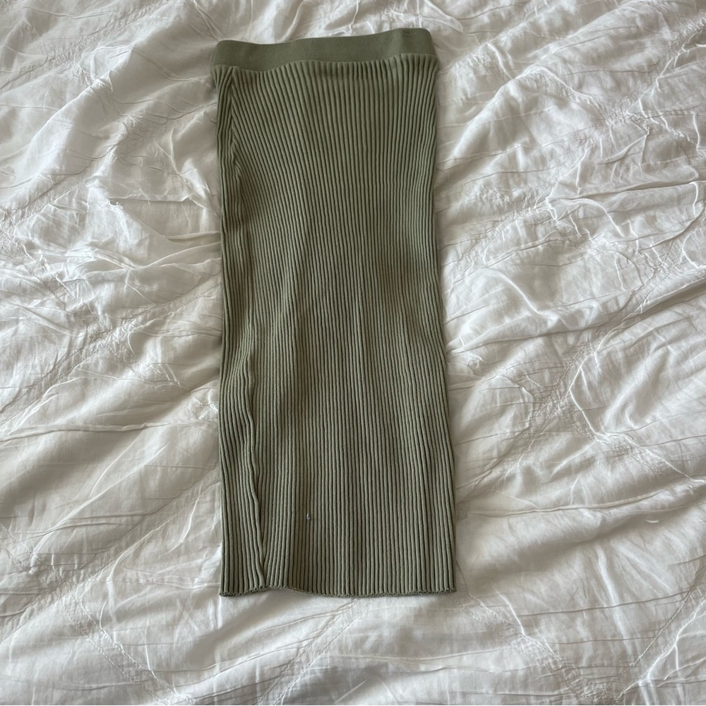 Zara Sage Green Midi Maxi Split Front Ribbed Skirt